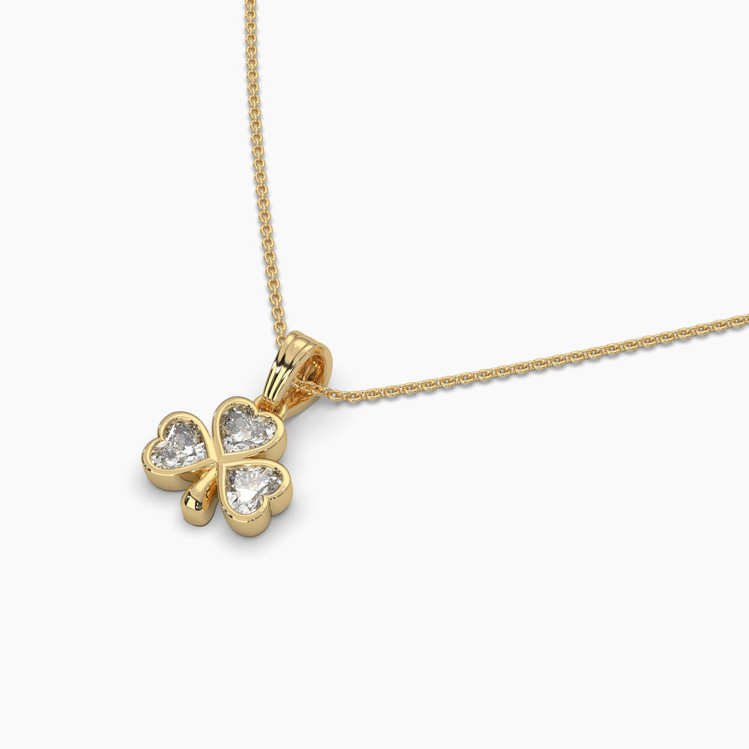 0.75ctw Heart Lab Grown Diamond Bezel 3 Leaf Clover Pendant Necklace | 14k Gold