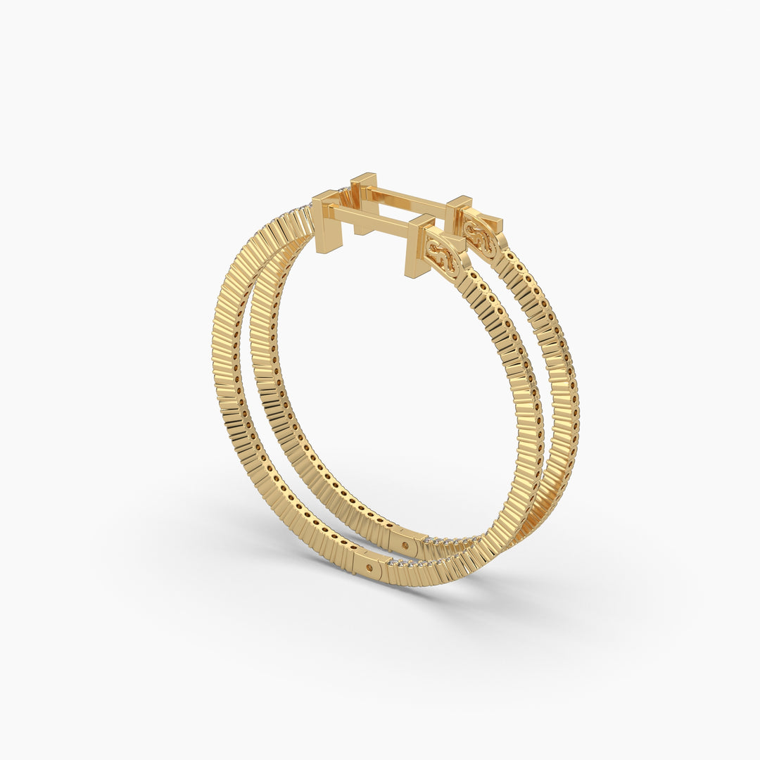 2ctw Round Lab Grown Diamond Pave 1.5 Inch Hoop Earrings | 14k Gold
