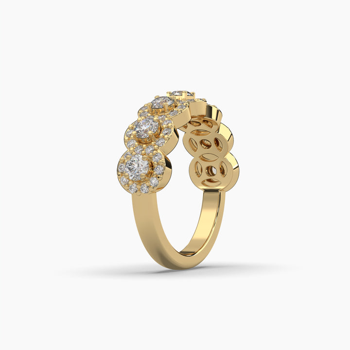 1.1ctw Round Lab Grown Diamond Half Eternity Halo Fashion Ring | 14k Gold