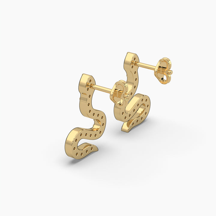 0.25ct Round Lab Grown Diamond Snake Earrings | Push Back Stud Earrings | 14k Gold