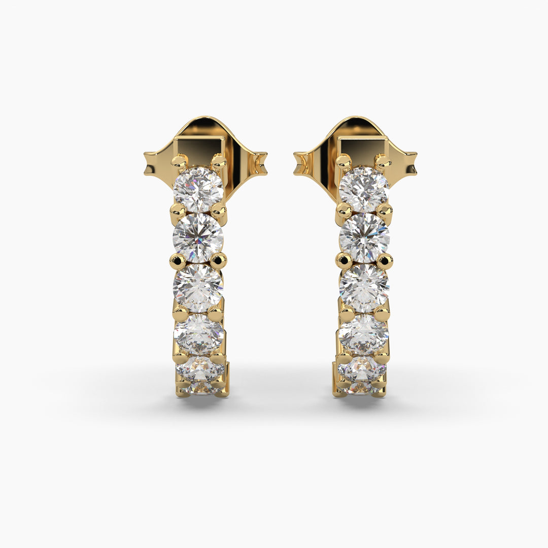 1ct Round Lab Grown Diamond Half Huggie Hoop Earrings | Push Back Stud Earrings | 14k Gold