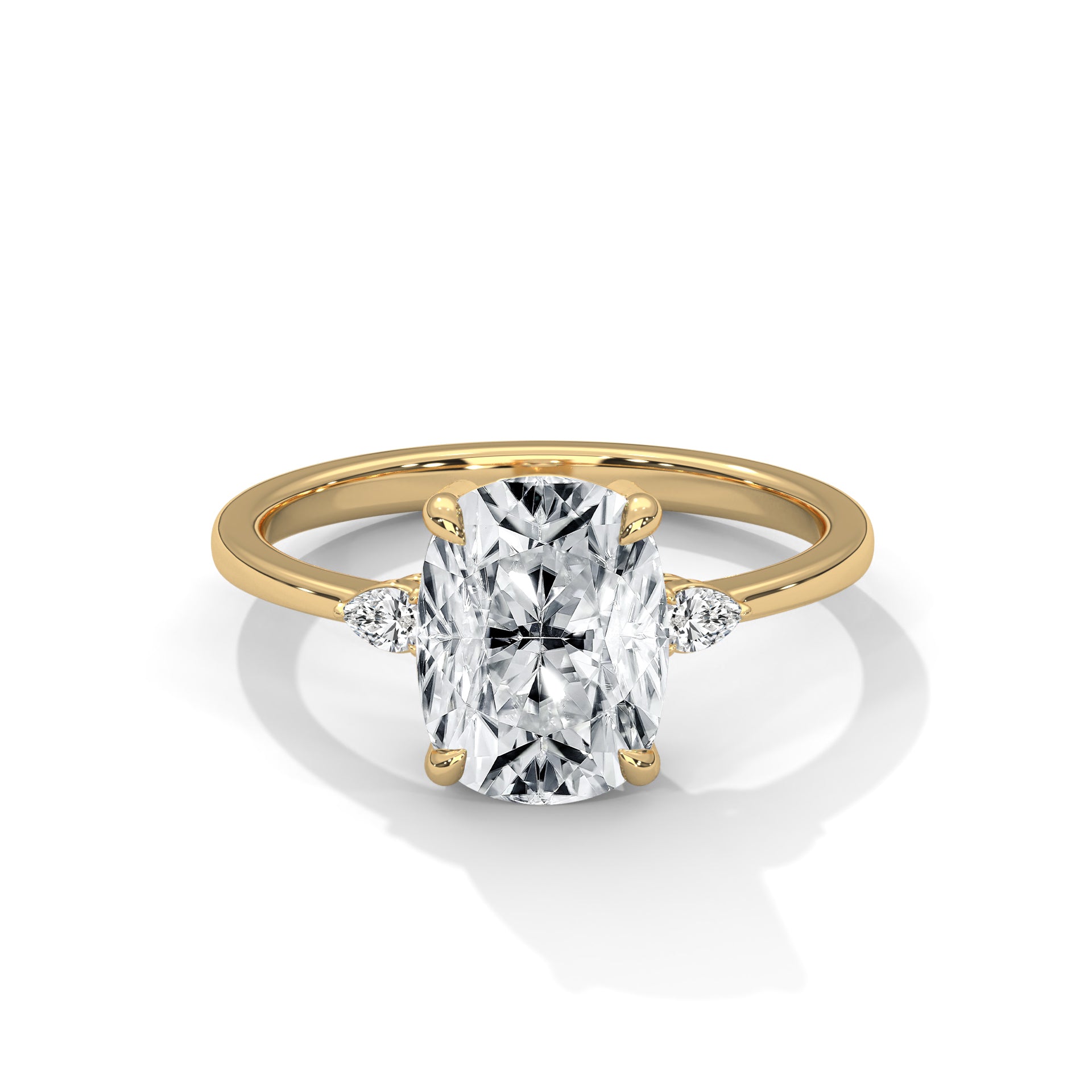 14k Yellow Gold / Long Cushion