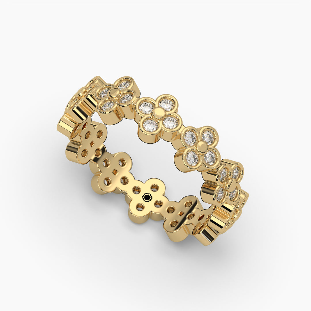 0.75ctw Round Lab Grown Diamond Clover Bezel Fashion Ring | 14k Yellow Gold
