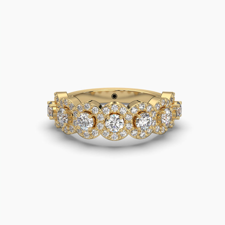 1.1ctw Round Lab Grown Diamond Half Eternity Halo Fashion Ring | 14k Gold