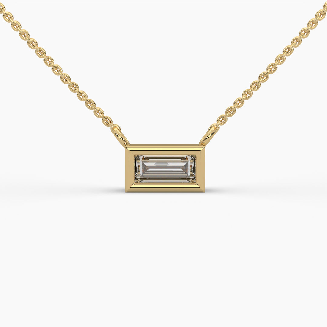 0.5ctw Baguette Lab Grown Diamond Bezel Pendant Necklace | 14k Gold