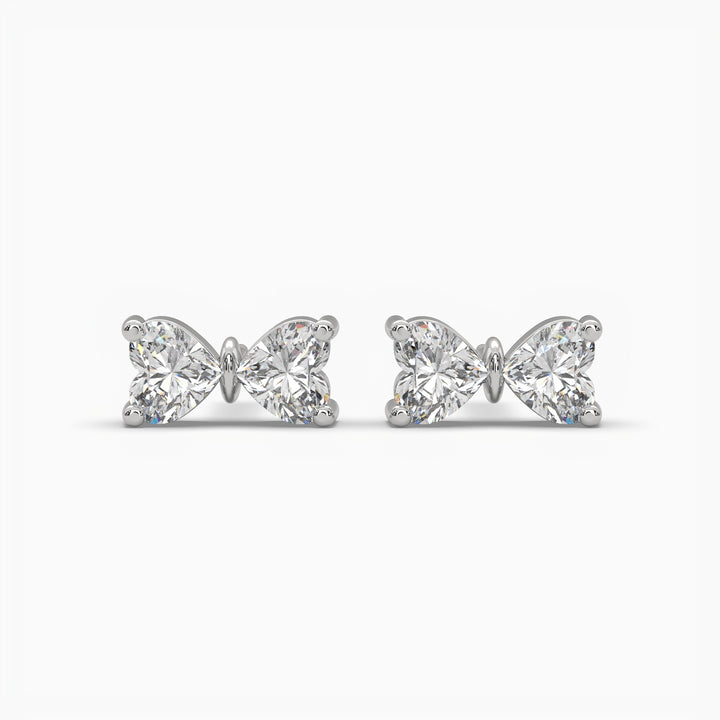 1ct Heart Lab Grown Diamond Bowtie Earrings | Push Back Stud Earrings | 14k Gold