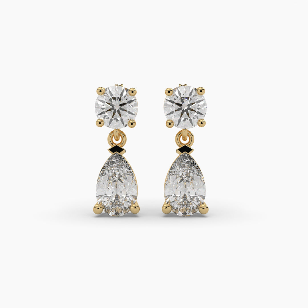 5ct Round and Pear Lab Grown Diamond Drop Earrings | Push Back Stud Earrings | 14k Gold