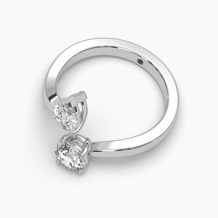 1ctw Round and Pear Lab Grown Diamond Toi et Moi Fashion Ring | 14k White Gold