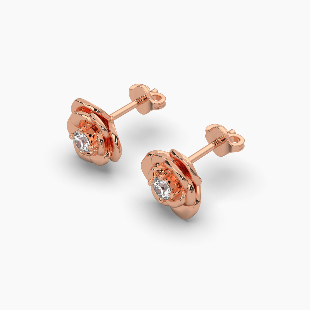 0.25ct Round Lab Grown Diamond Rose Earrings | Push Back Stud Earrings | 14k Rose Gold