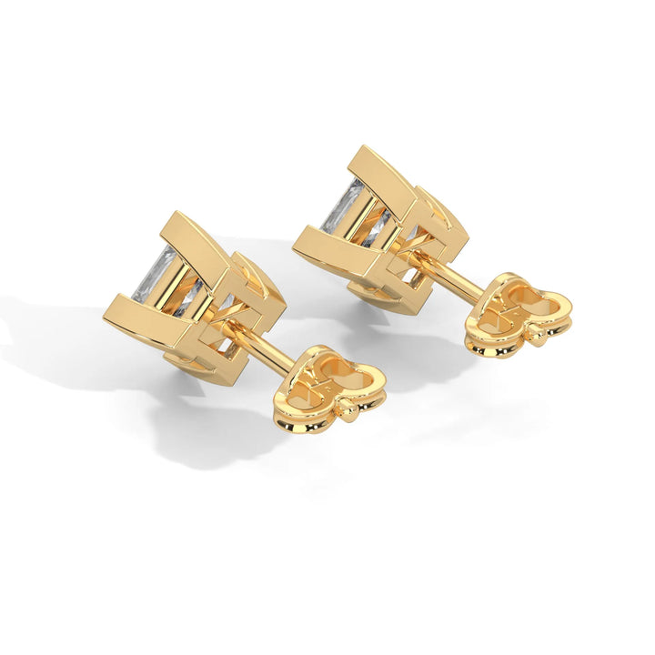 Princess Lab Grown Diamond Earrings | Push Back Studs| 14k Gold