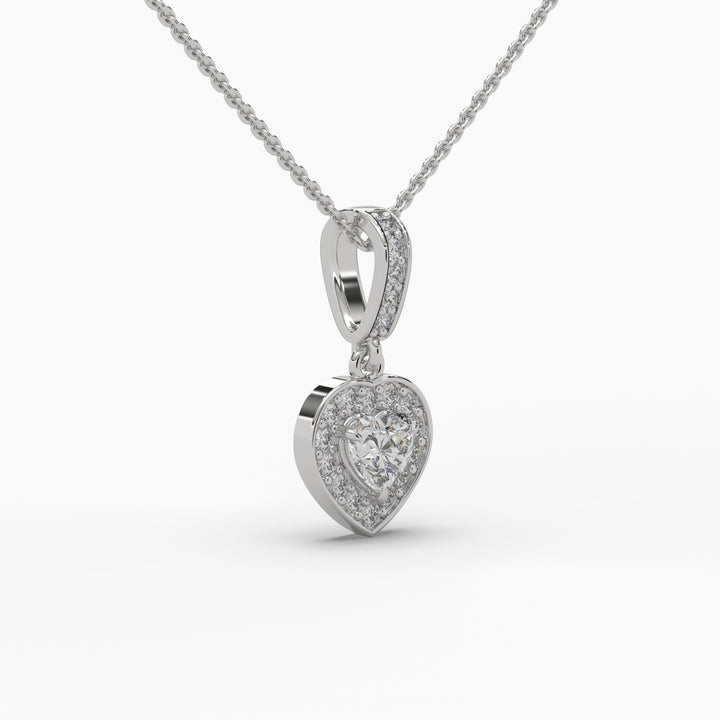 0.5ctw Heart Halo Lab Grown Diamond Pendant Necklace | 14k Gold