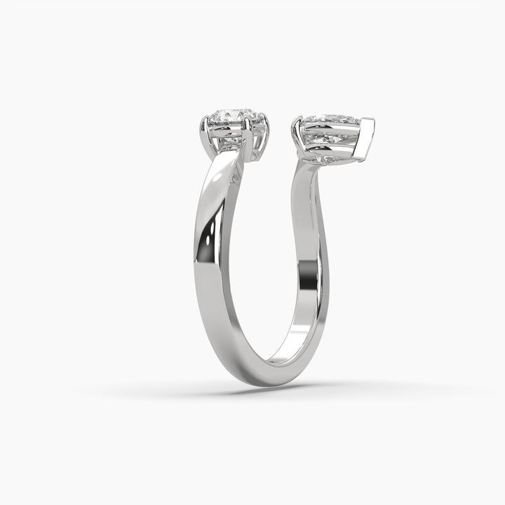 1ctw Round and Pear Lab Grown Diamond Toi et Moi Fashion Ring | 14k White Gold