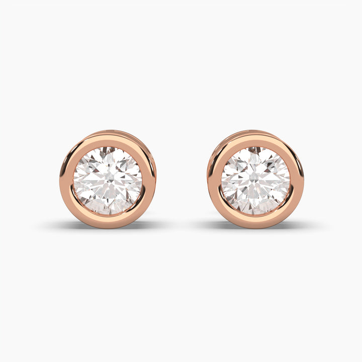 2ctw Round Lab Grown Diamond Bezel Earrings | Push Back Stud Earrings | 14k Gold