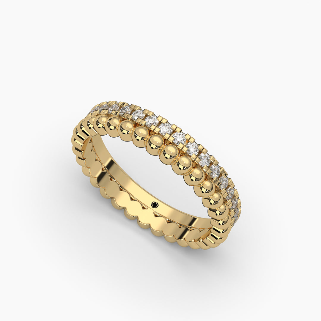 0.5ctw Round Lab Grown Diamond Double Stacked Beaded Eternity Wedding Band | 14k Gold