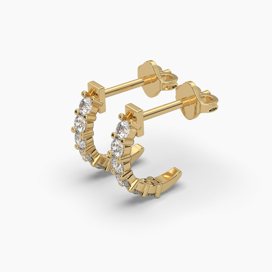 1ct Round Lab Grown Diamond Half Huggie Hoop Earrings | Push Back Stud Earrings | 14k Gold