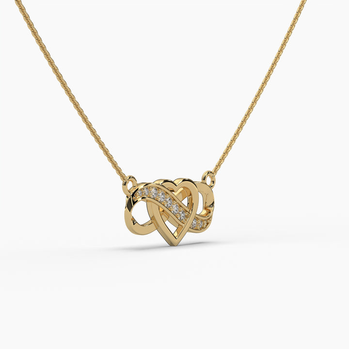 0.1ctw Round Lab Grown Diamond Heart Infinity Pendant Necklace | 14k Gold