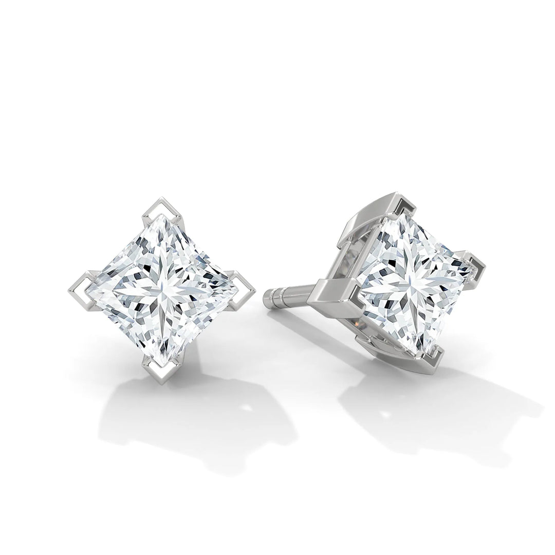 Princess Lab Grown Diamond Earrings | Push Back Studs| 14k Gold