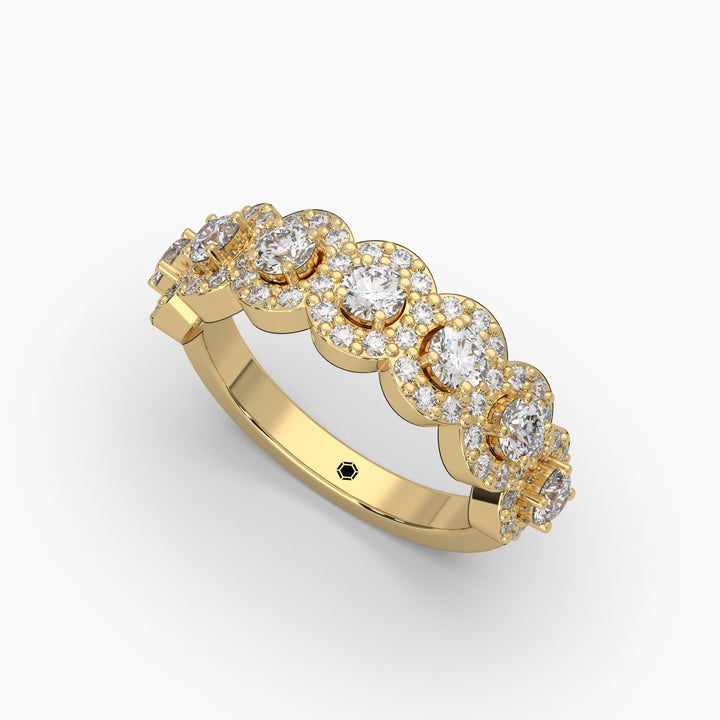 1.1ctw Round Lab Grown Diamond Half Eternity Halo Fashion Ring | 14k Gold