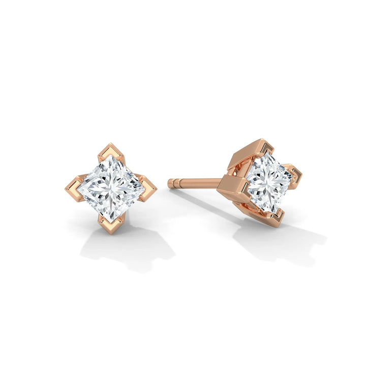 Princess Lab Grown Diamond Earrings | Push Back Studs| 14k Gold