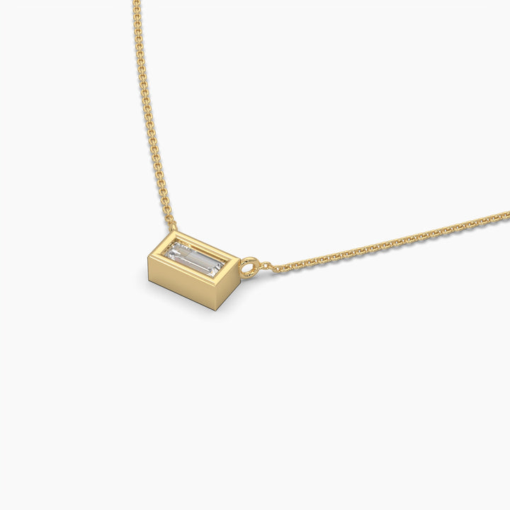 0.5ctw Baguette Lab Grown Diamond Bezel Pendant Necklace | 14k Gold