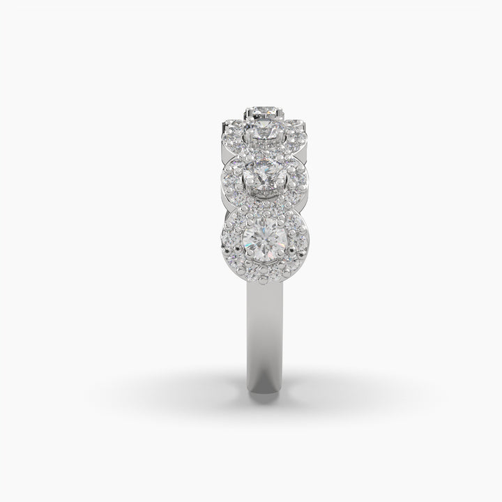 1.1ctw Round Lab Grown Diamond Half Eternity Halo Fashion Ring | 14k Gold