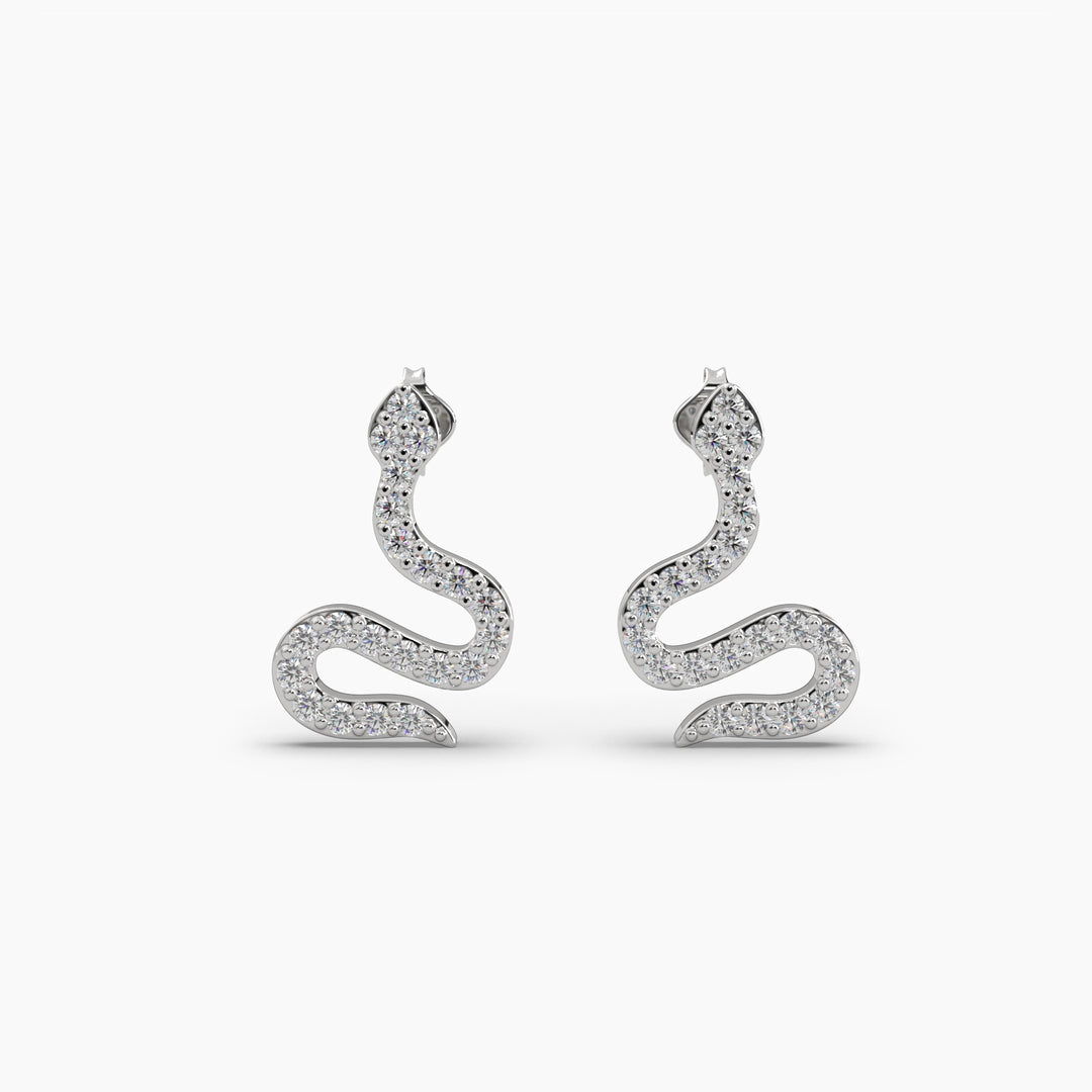 0.25ct Round Lab Grown Diamond Snake Earrings | Push Back Stud Earrings | 14k Gold
