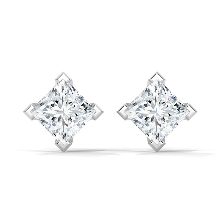 Princess Lab Grown Diamond Earrings | Push Back Studs| 14k Gold