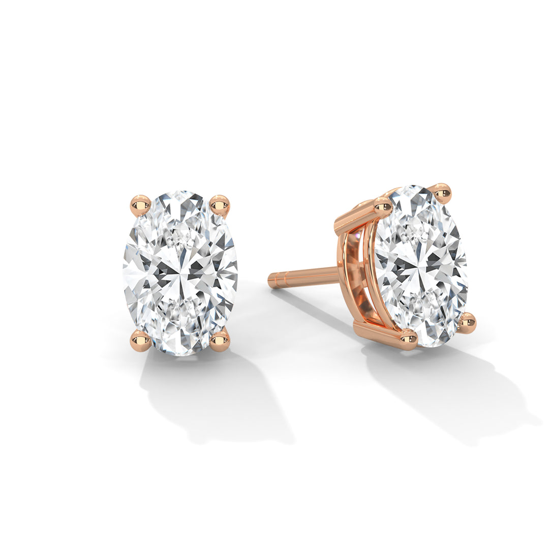 Oval Lab Grown Diamond Earrings | Push Back Stud Earrings | 14k Gold