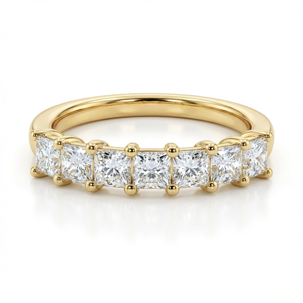 Seven Stone Classic Basket Set Princess Lab Grown Diamond Ring ( 1- 3 Carat Total Weight)