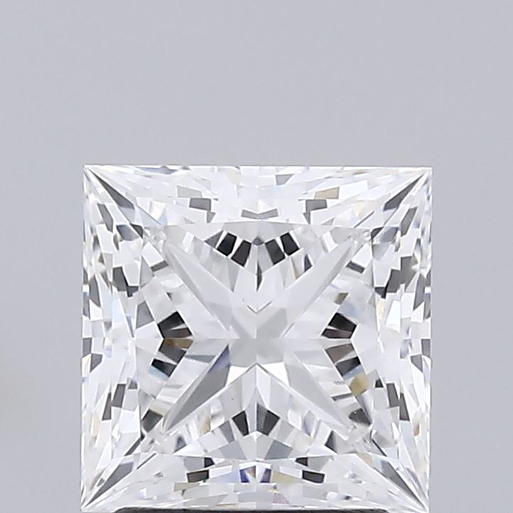 2 Carat A close up of a sparkling square cut diamond against a grey background.