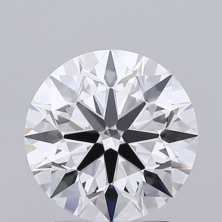 2.01 A close-up image of a brilliant cut diamond, displaying intricate facets reflecting light. The diamond appears clear and symmetrical against a gray background.