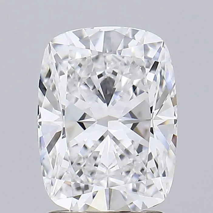 2.01 A close up of a radiant cut diamond against a grey background.