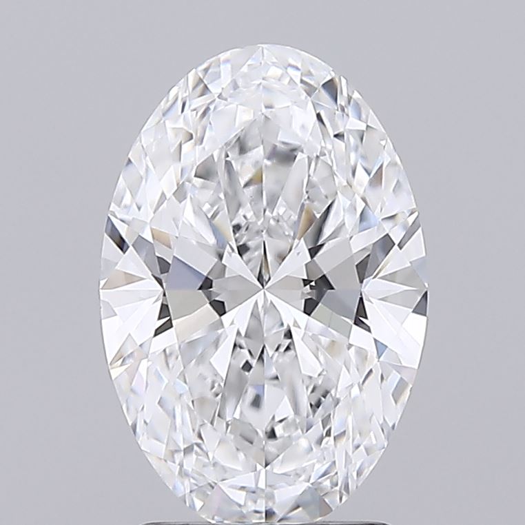2.01 Oval-shaped diamond with intricate facets reflecting light, creating a dazzling sparkle. The background is a neutral gray, highlighting the gem's brilliance.