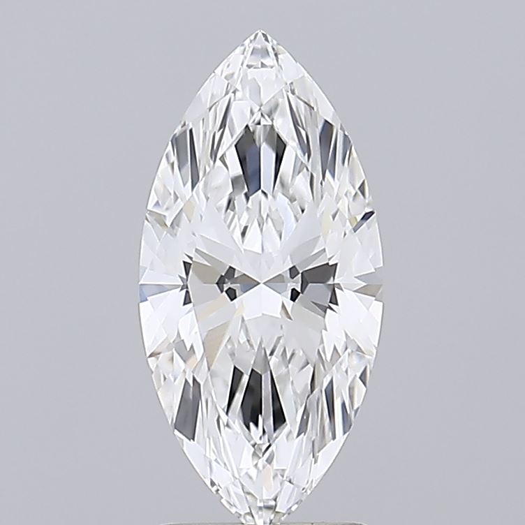 2.01 A sparkling, marquise-cut diamond with intricate facets, reflecting light against a soft gray background.