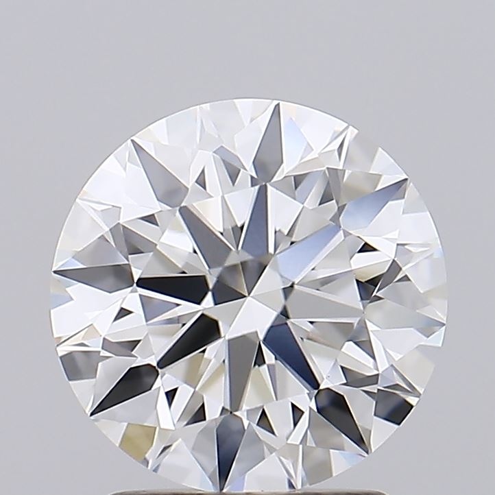 2.02 Close-up of a brilliant-cut round diamond, showcasing its sparkling facets and clear brilliance against a soft gray background.