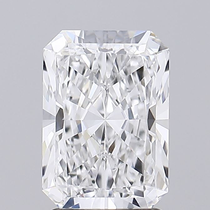 2.02 A sparkling, rectangular-cut diamond displays brilliant facets, reflecting light with clarity and brilliance against a soft gray background.