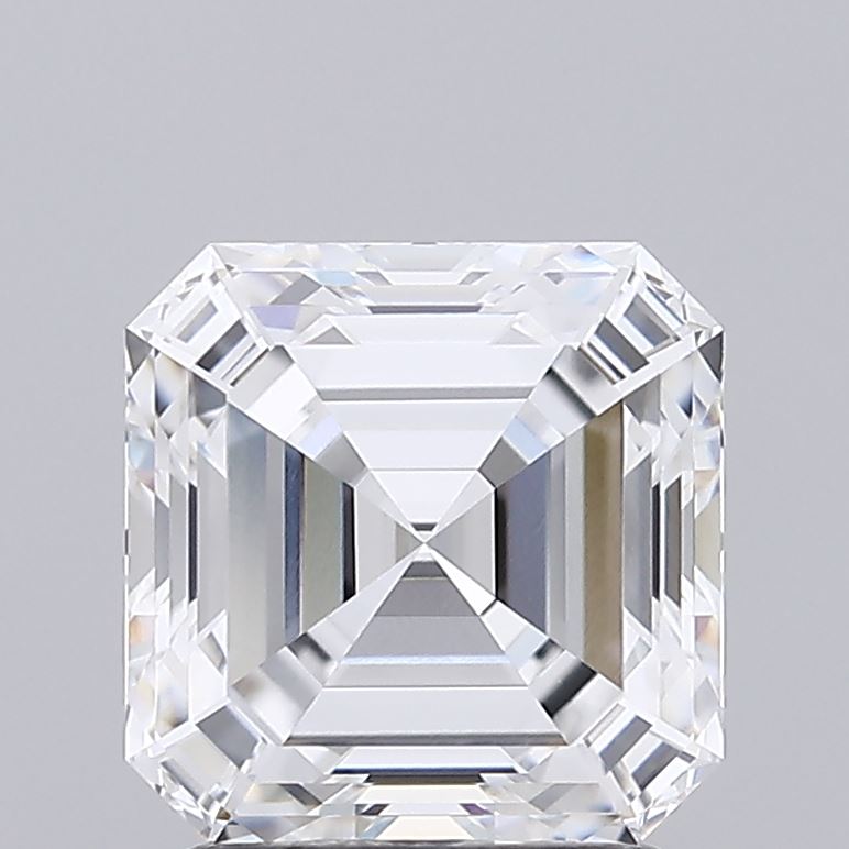 2.03 Asscher cut diamond with stepped facets and square shape.