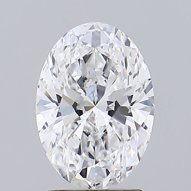 2.03 A sparkling, oval-shaped diamond displaying brilliant facets and clarity, set against a soft gray background.