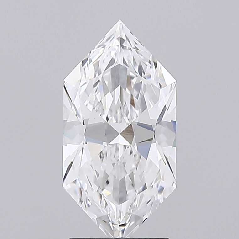 2.04 A brilliant, clear diamond cut in an elongated, kite-like shape with intricate facets reflecting light beautifully.