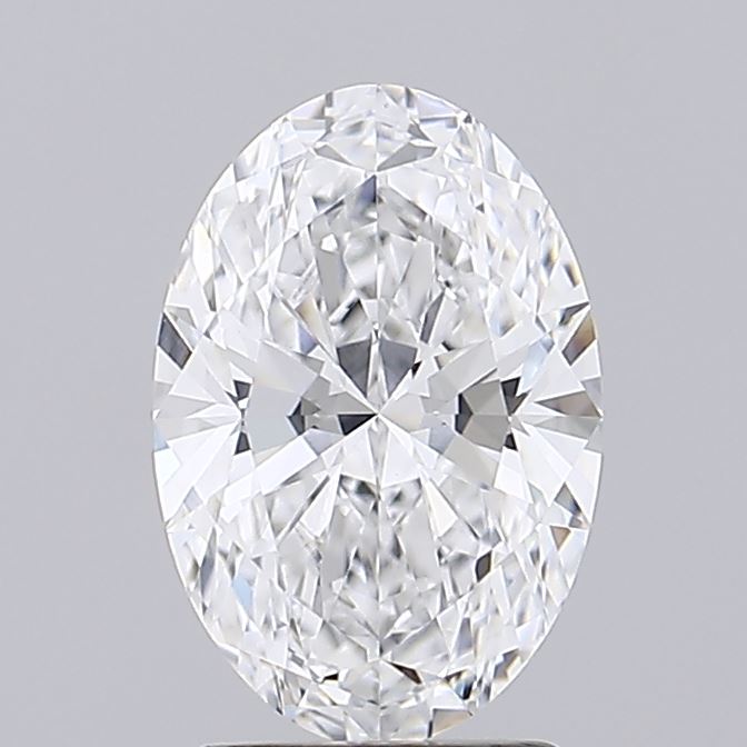 2.04 An exquisite oval diamond with brilliant facets, showcasing exceptional clarity and sparkle against a soft gray background.