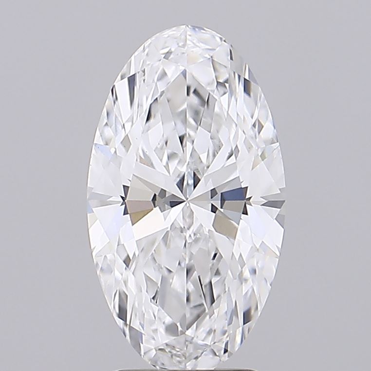 2.04 Oval-cut diamond with brilliant facets reflecting light, creating a sparkling effect against a neutral gray background. The tone is elegant and luxurious.