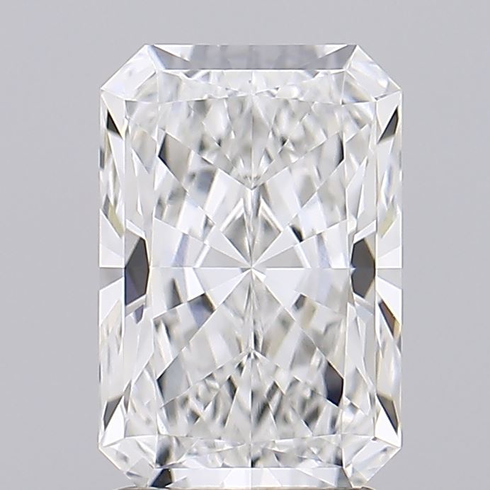 2.04 A radiant-cut diamond on a neutral background, showcasing its geometric facets and brilliant sparkle. The stone exudes elegance and luxury.