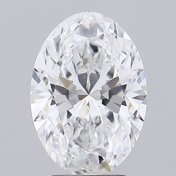 2.06 A brilliant, oval-cut diamond showcasing exceptional clarity and sparkle, set against a light gray background.