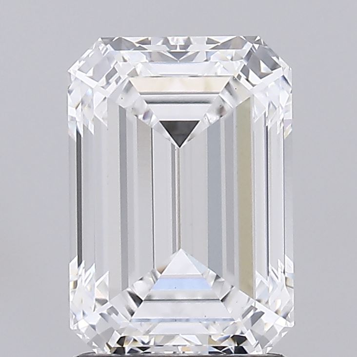 2.06 Emerald cut diamond displayed elegantly on a stand, showcasing its clarity and brilliance.