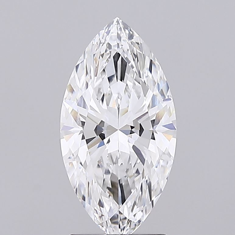 2.06 A sparkling marquise-cut diamond with sharp, symmetrical facets reflecting light. The diamond is positioned against a plain gray background, conveying elegance.