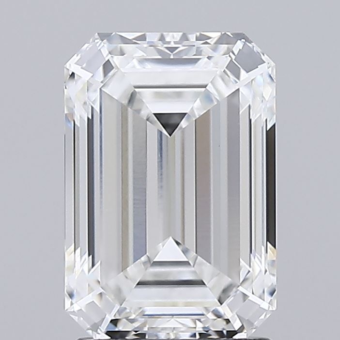 2.07 Emerald-cut diamond with step cuts and bright facets against a neutral background.