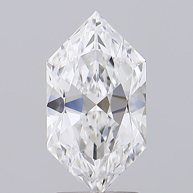 2.07 A sparkling, marquise-cut diamond displayed upright, showcasing its brilliant facets and clarity against a soft gray background.