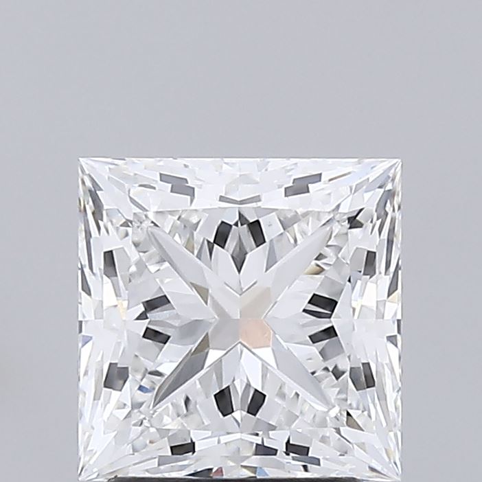 2.07 Square-cut diamond with symmetrical facets and bright sparkle.