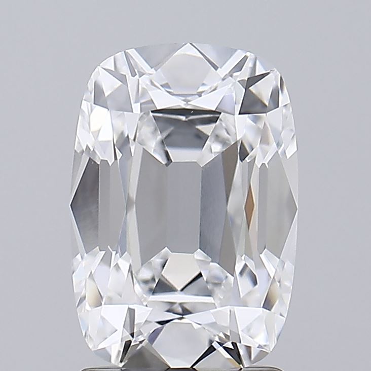 2.08 A sparkling, cushion-cut diamond with brilliant facets, showcasing clarity and brilliance against a neutral background.