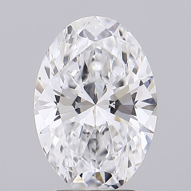 2.08 Sparkling, oval-cut diamond against a soft gray background, showcasing intricate facets and a radiant, luxurious appearance.